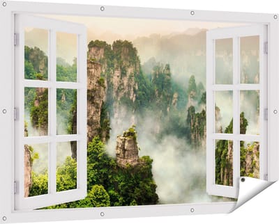 Gards Tuinposter Doorkijk Zhangjiajie Klif Bergen in China - 150x100 cm - Tuindoek - Tuindecoratie - Wanddecoratie buiten - Tuinschilderij