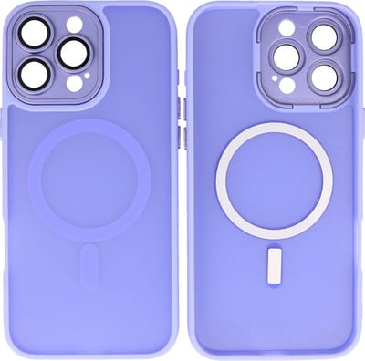MagSafe Hoesje Geschikt voor iPhone 14 Pro - Mat-Transparent met Camera Beschermer Case - Paars