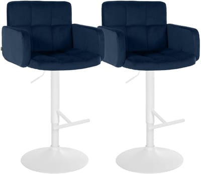 CLP Los Angeles Set barkrukken - Met armleuning - Met rugleuning - Verstelbaar - Velvet - Fluweel - wit/blauw