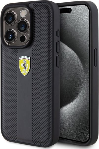 Ferrari Hot Stamp Groove Pattern Back Case - Geschikt voor Apple iPhone 15 Pro (6.1") - Zwart