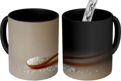 Magische Mok - Foto op Warmte Mokken - Koffiemok - Lepel - Rijst - Hout - Beige - Magic Mok - Beker - 350 ML - Theemok