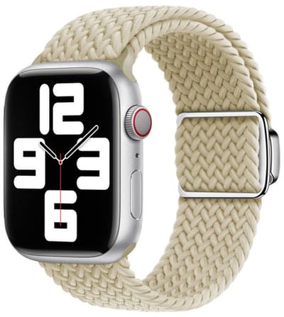 Bandje van gevlochten nylon - geschikt voor Apple Watch 1/2/3/4/5/6/7/8/9/10/11/ SE (1,2,3) met maat 38 mm / 40 mm / 41 mm en 42 mm (Watch 10/11) - magneet sluiting - beige