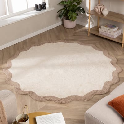 Fraai Rond Wasbaar vloerkleed - Hazy Beige/Creme - Ø 80cm