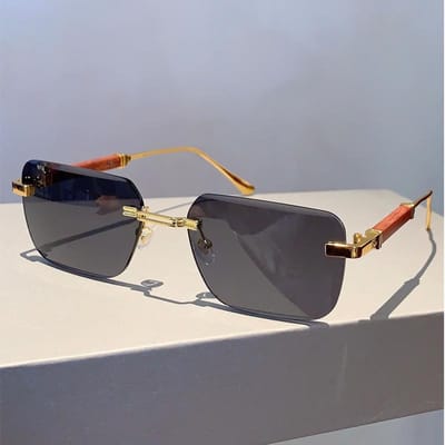 KAMMPT Randloze Rechthoekige Zonnebril Bril Mannen Stijlvol Vintage Verloop Oceaan Lenzen Nieuw Trendy Ontwerp Vrouwen Zonnebrillen without case