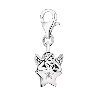Quiges – 925 - Zilver – Charm - Bedel - Hanger - 3D Ster Engel - met – sterling - zilver - karabijnslot - geschikt - voor -Bedelarmband HC098