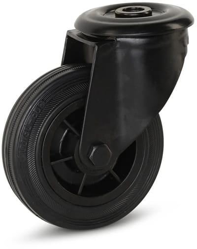 Zwart rubber zwenkwiel met centraal gat - 100mm - 75kg