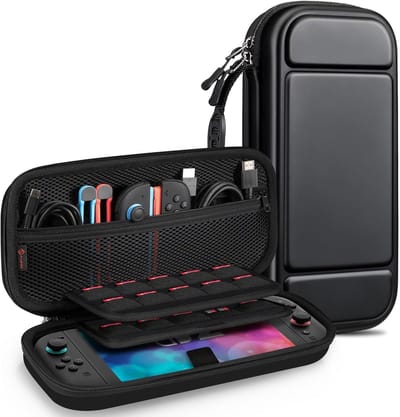 Geschikt voor Nintendo Switch 2 - Hard Shell Beschermhoes - Draagbare Reistas met 20 Game Card Slots - Binnenzak voor Accessoires - Zwart
