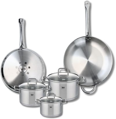 Set van 2 Koekenpannen 28 en 32 cm en 3 kookpotten 14, 16 en 20 cm Elo Profi Citrin