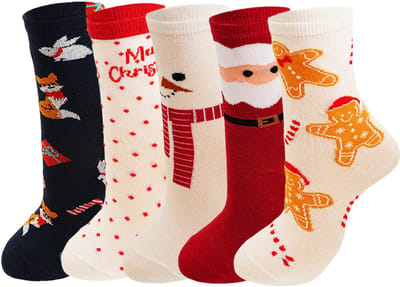 Kerstkousen - 5 paar kerstkousen voor dames, comfortabele kerstkousen, warme en leuke sokken, schattig en duurzaam, geschikt voor jongens en meisjes, maten 36-43