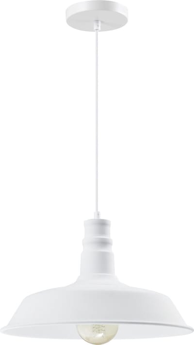 QUVIO Hanglamp retro - Lampen - Plafondlamp - Leeslamp - Verlichting - Verlichting plafondlampen - Keukenverlichting - Lamp - Vintage - E27 Fitting - Met 1 lichtpunt - Voor binnen - Aluminium - D 36 cm - Wit