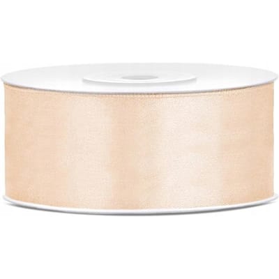 PartyDeco - Satijn lint cream/ivoor 25mm/rol 25m
