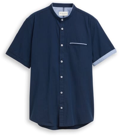 Tom Tailor - Regular fit overhemd met korte mouwen en opstaande kraag - Maat L - navy small stripe