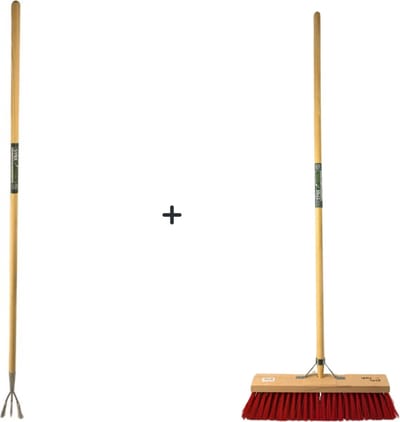 Synx Tools Tuinkrabber 3 Tanden Met Steel 150cm + Buitenbezem Nylon 50cm - Tuinkrabber - Buitenbezem