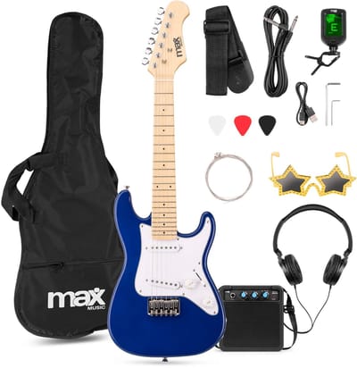 Kinder gitaar - MAX GigKit Junior 1/4 - Elektrische gitaar kind - Compleet met accessoires - Blauw