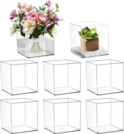 Set van 8 doorzichtige vierkante vazen van acryl, onbreekbaar, moderne kubus van 15,91 cm, bloemplantenpotten voor bruiloft, tafeldecoraties, Kerstmis, thuis, kantoor, tafeldecoraties