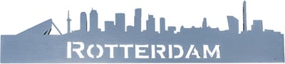 Houten Skyline Rotterdam – Wanddecoratie/Muurdecoratie 38x10 cm – Euromast Erasmusbrug – Antraciet grijs