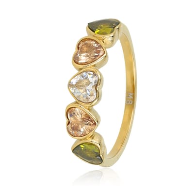 My Bendel - Hartjes Ring met Kleurrijke Kristalglazen - met Luxe Cadeauverpakking | Sieraden Voor Dames | Maat 16.00 Mm / Maat 50
