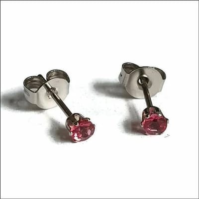 Aramat Jewels | Oorbellen | RVS Zirkonia Oorbellen Rond Zilverkleur / 3mm / Donker Roze | | | Staal | Kinderen, Volwassenen | Verkleurd niet