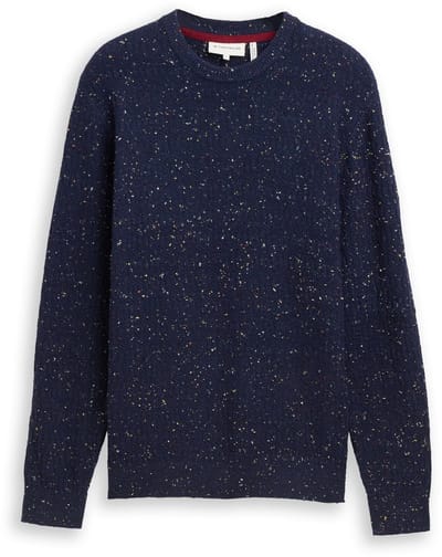 Tom Tailor - Gebreide trui met ronde hals - Maat XL - navy multicolor neps