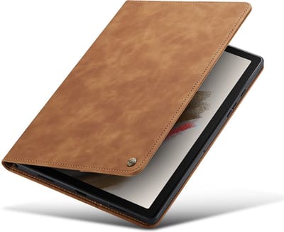 CaseMania Bookcase hoesje geschikt voor Samsung Galaxy Tab S9 FE - Effen Cognac - Kunstleer