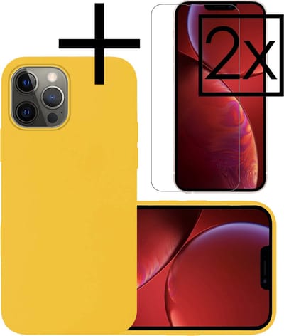 Hoesje - Met 2x Screenprotector - Geschikt voor Apple iPhone 14 Pro - Sterk & Shockproof - Back Cover - Siliconen Case - Telefoon Hoes - Geel