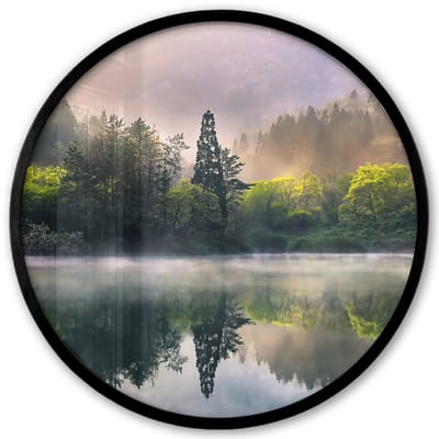 Poster in lijst Rond - Fotolijst 40x40 cm - Posters - Natuur - Bomen - Bergen - Meer - Water - Ronde posterlijst zwart - Decoratie - Wanddecoratie woonkamer - Muurdecoratie slaapkamer