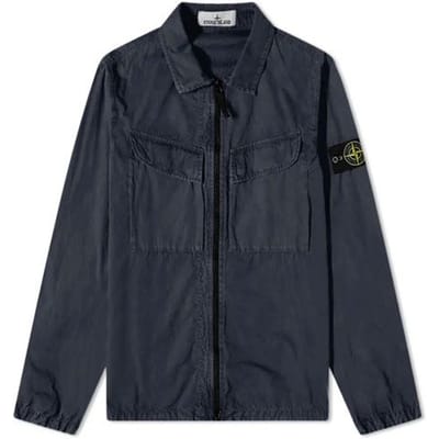 Stone Island AS22 Couleur Unie Housse à Fermeture Éclair Logo Amovible Double Poche Veste Manches Longues Légère Homme vestes Bleu Marine 7715101WN-V0120 XXL black