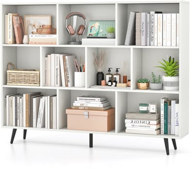 COSTWAY Boekenkast met vakken, staand rek met 3 niveaus en houten poten, kubusrek 107 cm hoog, kantoorrek, opbergrek voor woonkamer, slaapkamer, kantoor (140 cm)