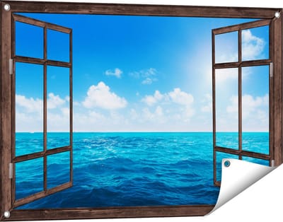 Gards Tuinposter Doorkijk Water Midden op Zee met Zonneschijn - 90x60 cm - Tuindoek - Tuindecoratie - Wanddecoratie buiten - Tuinschilderij