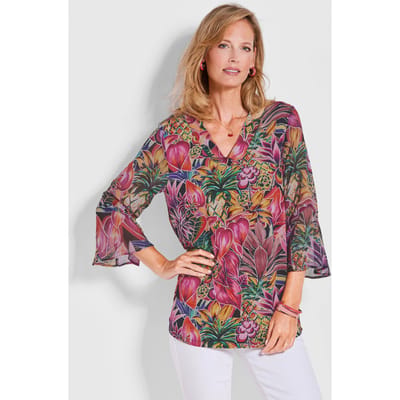 Blouseshirt met mouwen van fijn chiffon - meerkleurig / gedess. - Gr. 22 van Goldner Fashion