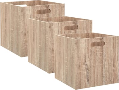 5Five Set van 3x stuks opbergmanden - kastmanden - 29 liter - bruin/naturel - hout - 31 x 31 x 31 cm - Opbergboxen - Vakkenkast manden