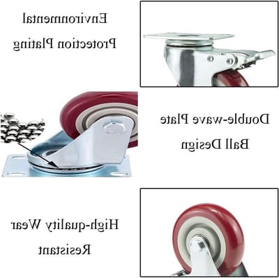 Zwenkwielen met rem - Industriële wielen - Meubels verplaatsen - Hoge draagkracht - 3 inch M12x30mm - Bordeauxrood