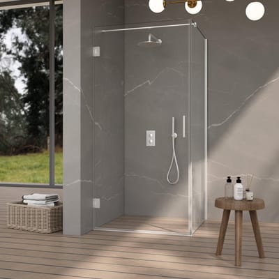 FugaFlow Eccelente Vetro Douchecabine - 80x80x200cm - scharnieren - deurgreep - stabilisatiestang - vlak - helder veiligheidsglas - Geborsteld RVS PVD (RVS)