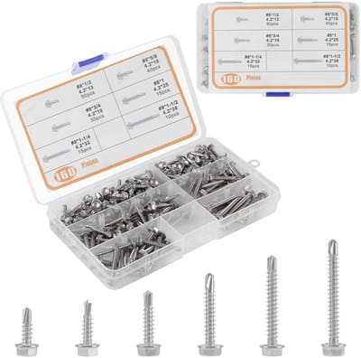 320pcs M4.2 Self Drilling Screws Stainless Steel Hex Head Plate Screws Self Tapping Metal Screws Hex Drill Screws Set - ShopVlot