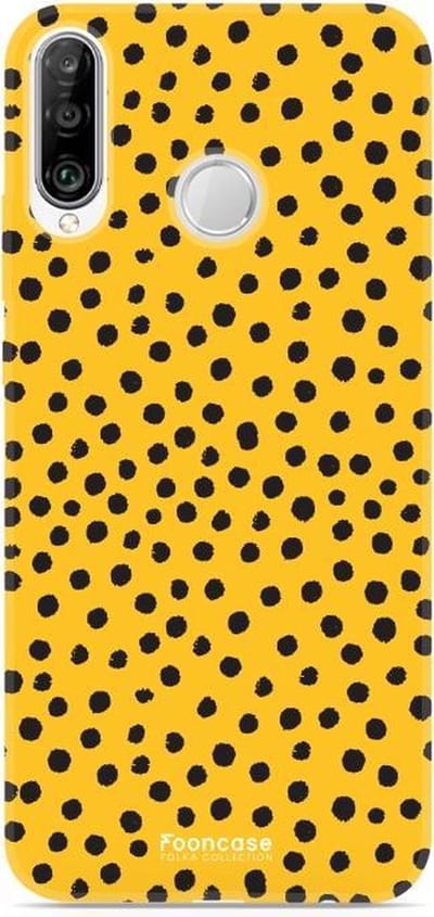 Fooncase Hoesje Geschikt voor Huawei P30 Lite - Shockproof Case - Back Cover / Soft Case - POLKA / Stipjes / Stippen / Okergeel