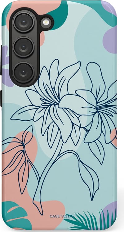 Casetastic Hoesje Geschikt voor Samsung S23 - Stijlvolle Beschermende Duo-layer Case - Mint Bloemprint