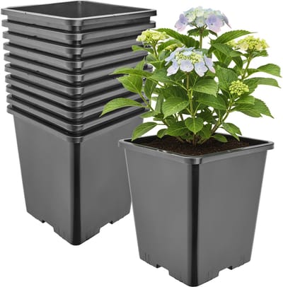 Garronda Set van 10 hoge vierkante kunststof kweekpotten met drainagegaten voor tuin (Zwart, 20,5 x 20,5 x 23,5 cm (7L)) GD-KW-HS