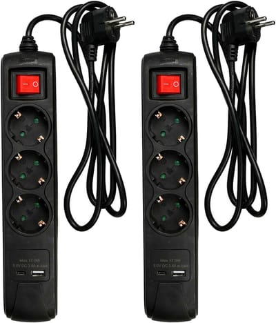 Benson Stekkerdoos 3-voudig - 2x usb - schakelaar - geaard - zwart - 150 cm - stekkerdozen - verlengsnoeren