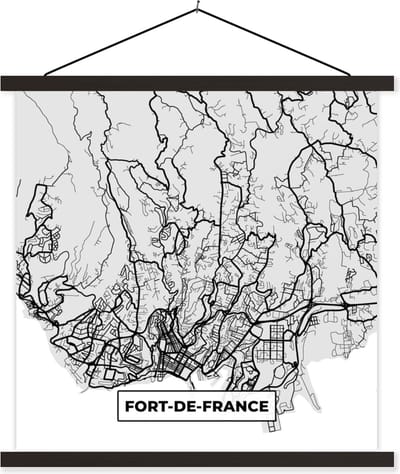 Posterhanger incl. Poster 60x60 cm - Schoolplaat - Kaart - Stadskaart - Frankrijk - Fort-de-France - Plattegrond - Textielposter - Zwarte latten - Stadskaart