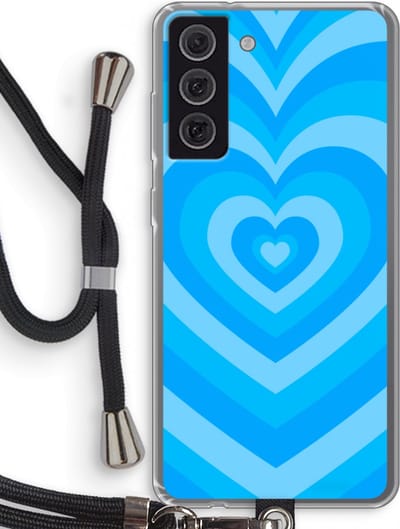 Case Company® - Hoesje met koord geschikt voor Samsung Galaxy S21 FE hoesje met Koord - Hart Blauw - Telefoonhoesje met Zwart Koord - Bescherming aan alle Kanten en Over de Schermrand