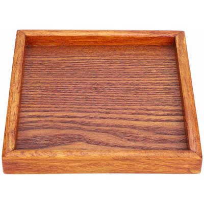Kleine Draagbare Vierkante Vorm Massief Hout Thee Koffie Snack Diner Serveerblad Bord (18*18*2) brown
