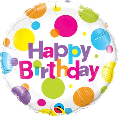 Folieballon - Happy Birthday - Big polka dots - 46cm - Zonder vulling