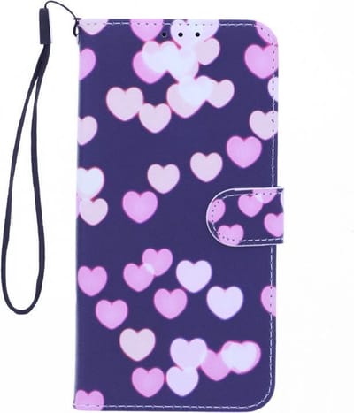 LuxeBass Boekhoesje met print geschikt voor Motorola G9 - Hearts - telefoonhoes - gsm hoes - telefoonhoesjes