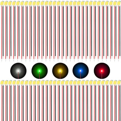 50 Stuks 0603 Micro LED Diodes Voor DIY Modelbouw - Voorverkochte SMD LED's met 16 cm PTFE Kabel - Geschikt voor Decoratie en Verlichting in Rood, Blauw, Groen, Geel en Wit