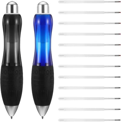 SnelShoppen - 14Pcs Dikke Ballpoint Pen met Touw, Ergonomische Grip voor Tremor, Artritis, Parkinson, 2 Pens + 12 Vullingen (Blauw/Zwart)