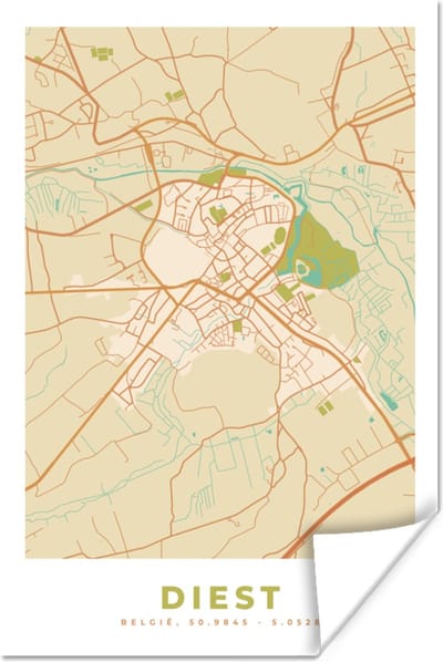 Poster België - Diest - Plattegrond - Stadskaart - Kaart - 120x180 cm XXL