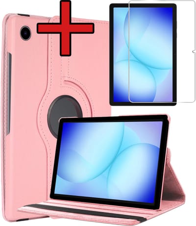 Hoesje - Geschikt voor Samsung Galaxy Tab A11 Plus / A9 Plus - Met Screenprotector - 360 Graden Hoes - Draaibare Hard Cover Case - Tablethoes Draaibaar - Lichtroze
