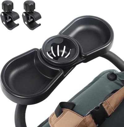 Kinderwagen Bekerhouder - Drankcaddy Kinderwagen - Onderweg Dranken - 360 Graden Draaibaar - 15 cm Diep - Zwart