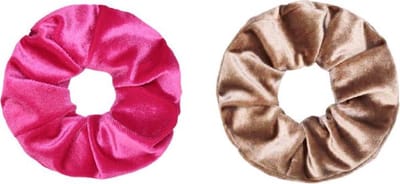 Jumalu scrunchie velvet haarwokkel haarelastiekjes - roze en lichtbruin - 2 stuks