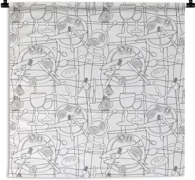 Wandkleed - Wanddoek - Vis - Patronen - Zwart Wit - 180x180 cm - Wandtapijt